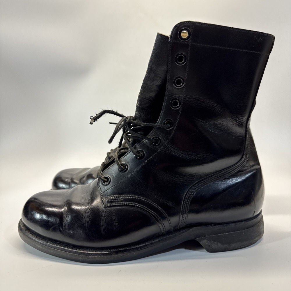 Vintage Military Combat Boots Men 9 Wide Black Leather BFG Sole 1966 60s